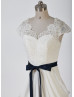Ivory Scalloped Lace Chiffon Draped Wedding Dress
